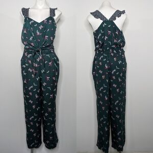 NWT Matilda Jane green butterfly & hummingbird ruffle strap tie waist jumpsuit M